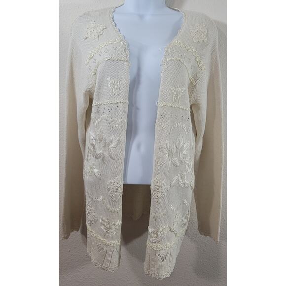 Rue 21 Cream Open Front Embroidered Cardigan Sweater Small Lightweight Soft - Picture 1 of 9